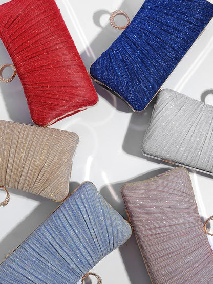 Golden Glitter Clutch with Rhinestone Ring