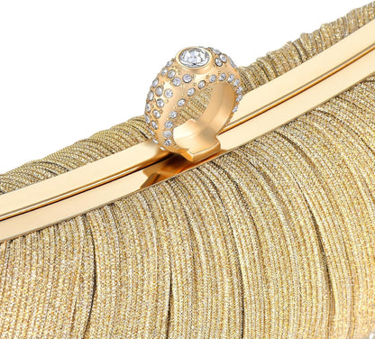 Golden Glitter Clutch with Rhinestone Ring