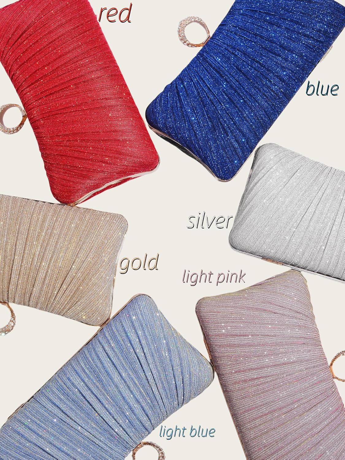 Golden Glitter Clutch with Rhinestone Ring