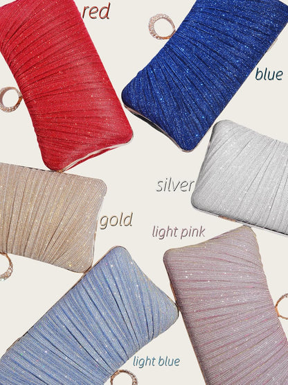 Golden Glitter Clutch with Rhinestone Ring