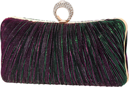 Golden Glitter Clutch with Rhinestone Ring