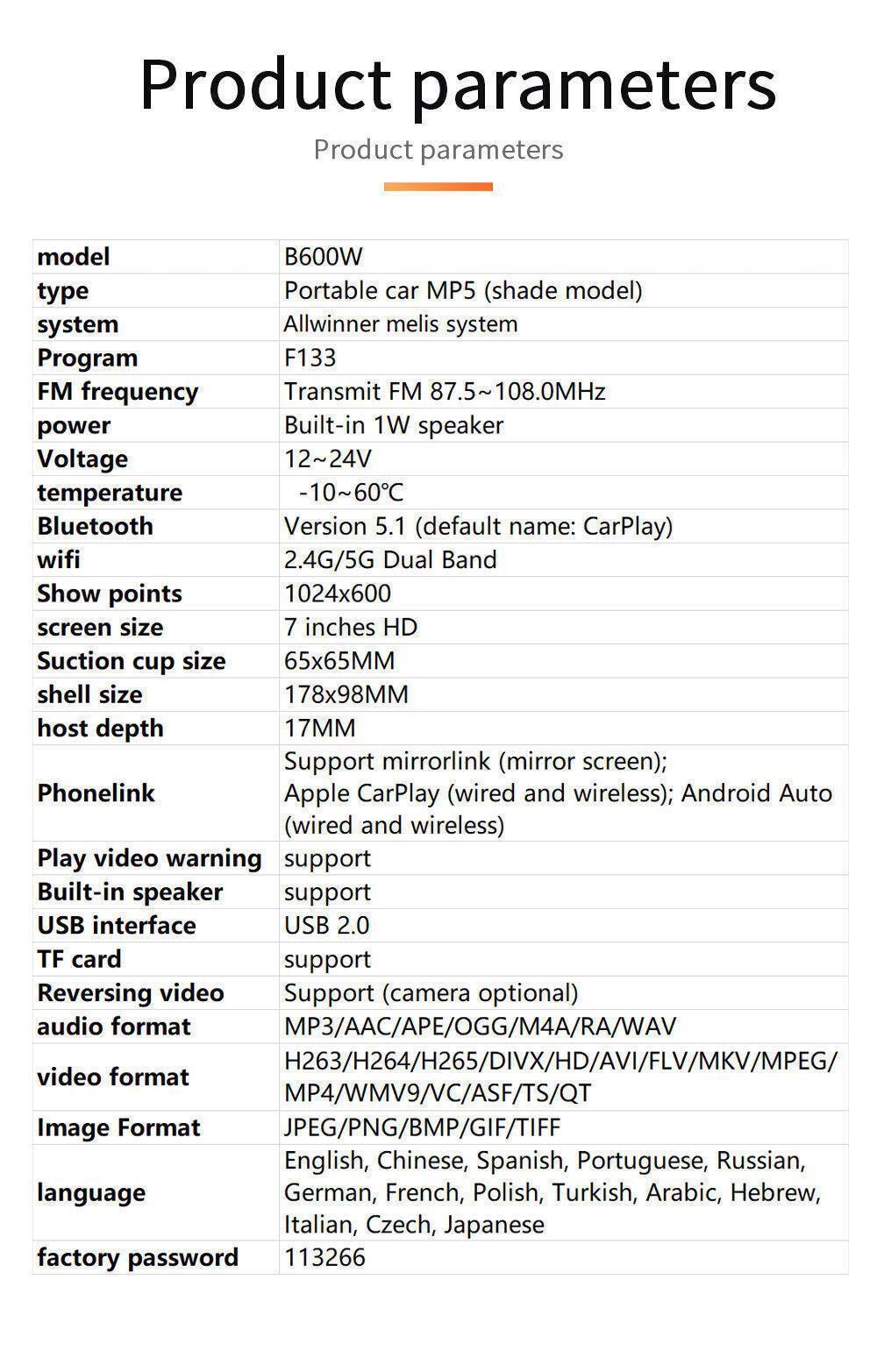 7" Portable Car Stereo Radio for Apple CarPlay Android Auto Bluetooth 