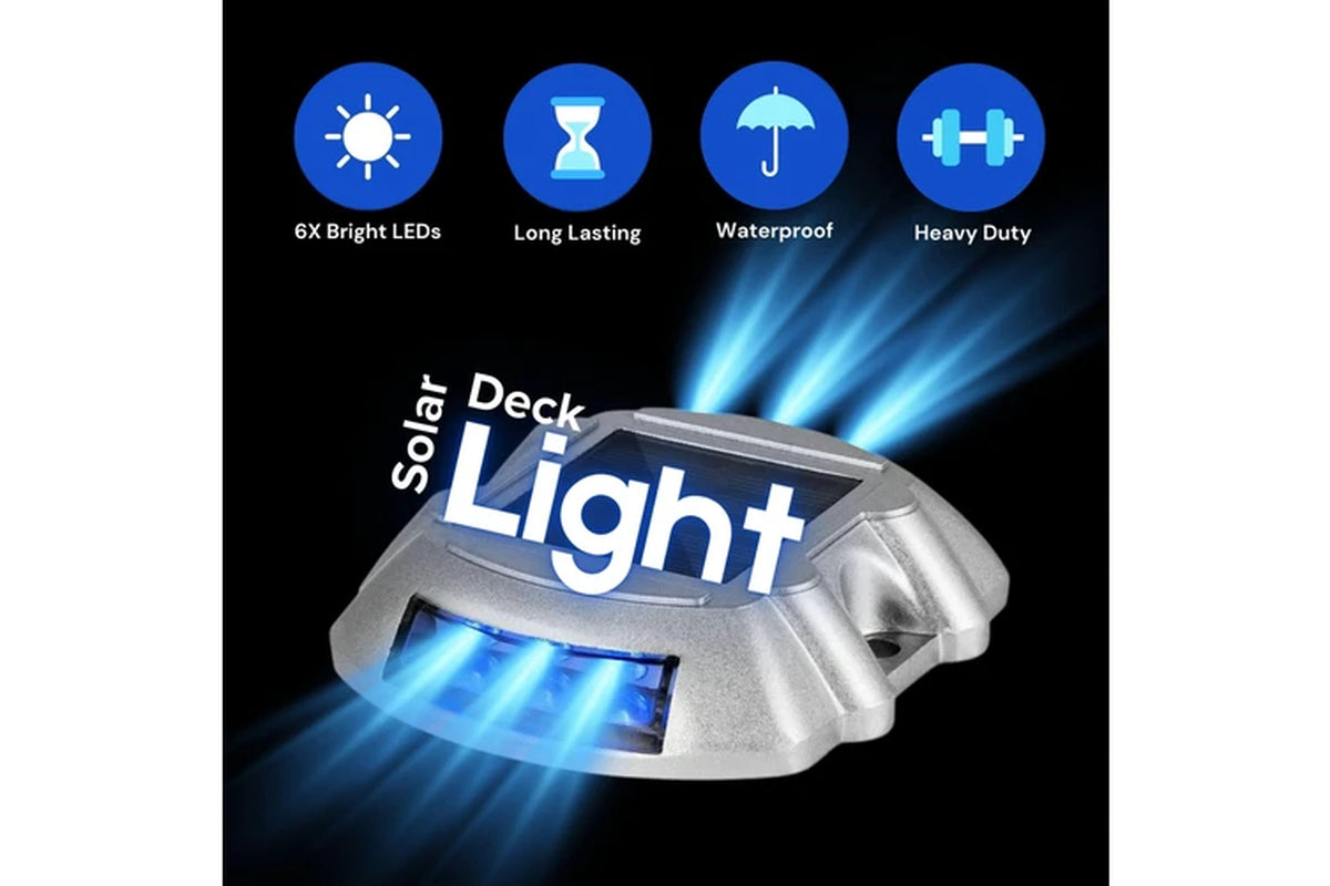 [4 Pack] Solar Deck Lights Blue Color Waterproof 6 LED Driveway Safety Light for Pathway