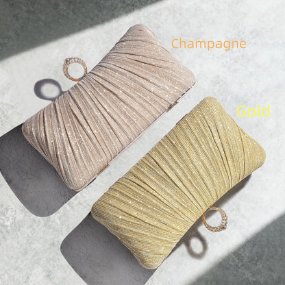 Golden Glitter Clutch with Rhinestone Ring
