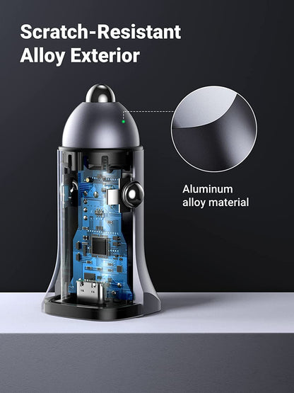 Car Charger USB C, 2 Ports PD 20W & QC18W, Super Mini, Aluminum Alloy, Space Grey, Compatible with Iphone 17/16/15/14/13, Galaxy S25/S24/S23, Pixel 10/9, LG, Ipad