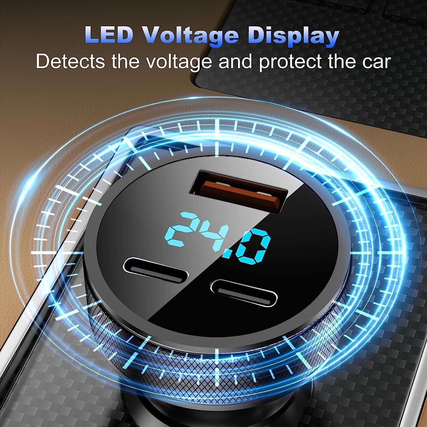 USB C Car Charger,78W Dual PD3.0 + QC 3.0 3 Port USB Fast Charging Adapter, Mini Metal USB Cigarette Lighter with LED Digital Voltmeter for Iphone 11/12/13/14, Macbook,Ipad Pro, Samsung S22/S21