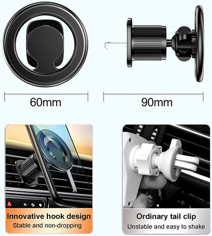 Magnetic 360° Rotation Car Vent Mount Phone Holder for Iphone 15 14 13 12 Series, with Metal Ring for Others Cell Phones as Samsung Galaxy and so On