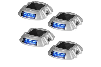 [4 Pack] Solar Deck Lights Blue Color Waterproof 6 LED Driveway Safety Light for Pathway