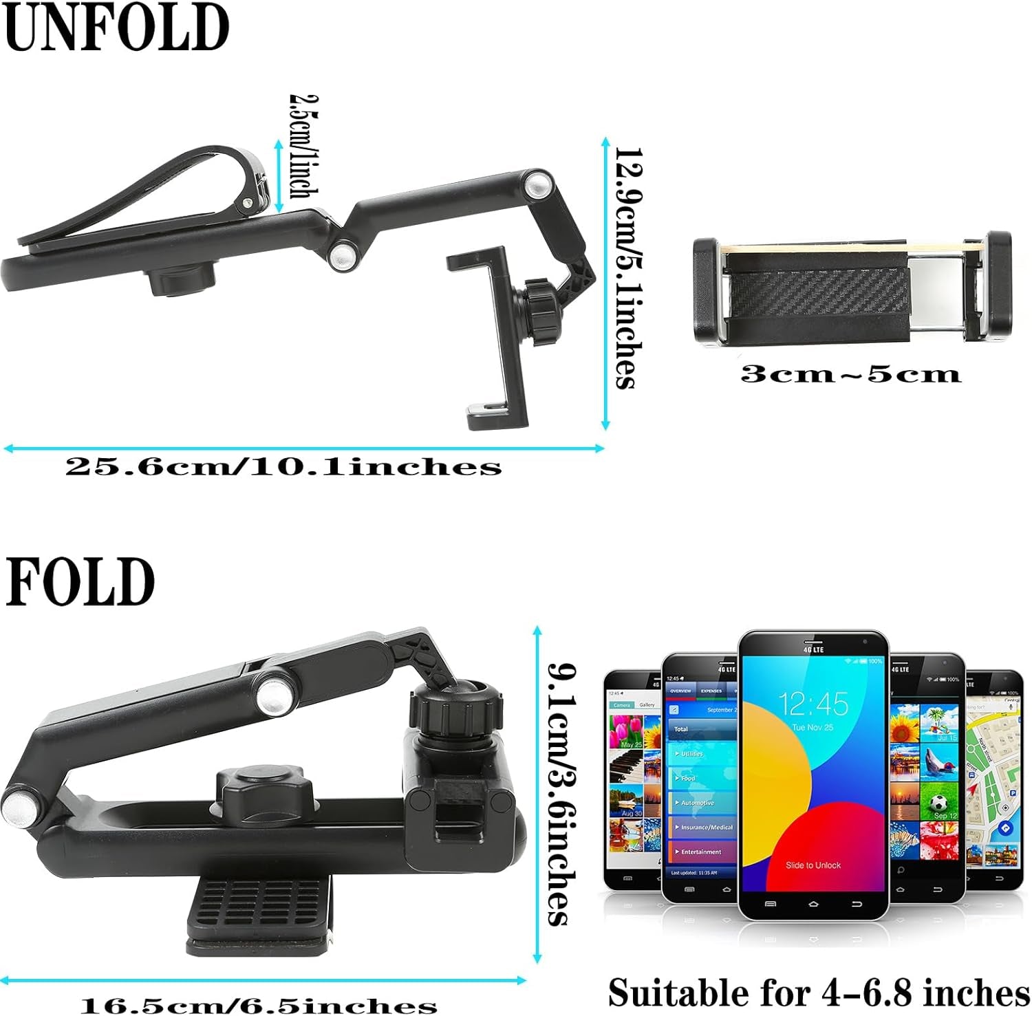 Sun Visor Car Phone Holder，1080° Multifunctional Sun Visor Universal 360 Rotating Rear View Mirror Phone Holder, Foldable Cell Phone Mount Clip for All Mobile Phones