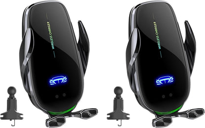 15W Fast Wireless Phone Charger, Car Wireless Phone Charger and Holder, Auto-Clamping Senser Hand Free, Rechargerable Battery, Suit for Car Office Kitchen, round Vent Friendly, Case Friendly