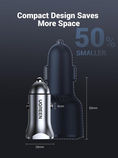 Car Charger USB C, 2 Ports PD 20W & QC18W, Super Mini, Aluminum Alloy, Space Grey, Compatible with Iphone 17/16/15/14/13, Galaxy S25/S24/S23, Pixel 10/9, LG, Ipad