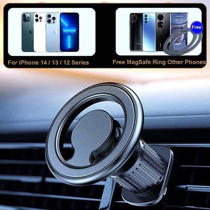 Magnetic 360° Rotation Car Vent Mount Phone Holder for Iphone 15 14 13 12 Series, with Metal Ring for Others Cell Phones as Samsung Galaxy and so On