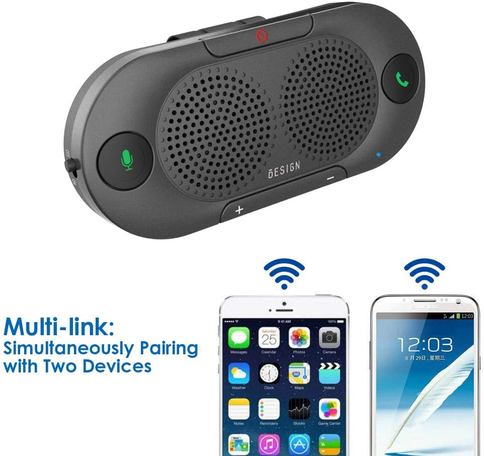 BK06 Bluetooth 5.0 in Car Speakerphone with Visor Clip, Wireless Car Kit for Handsfree Talking, Motion Auto On, Siri Google Assistant Support, Dual 2W Speakers