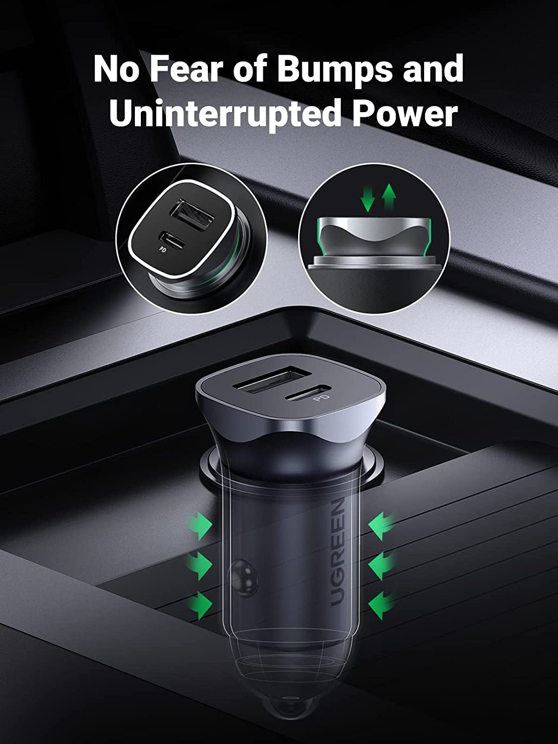 Car Charger USB C, 2 Ports PD 20W & QC18W, Super Mini, Aluminum Alloy, Space Grey, Compatible with Iphone 17/16/15/14/13, Galaxy S25/S24/S23, Pixel 10/9, LG, Ipad