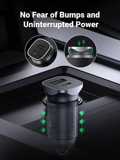 Car Charger USB C, 2 Ports PD 20W & QC18W, Super Mini, Aluminum Alloy, Space Grey, Compatible with Iphone 17/16/15/14/13, Galaxy S25/S24/S23, Pixel 10/9, LG, Ipad